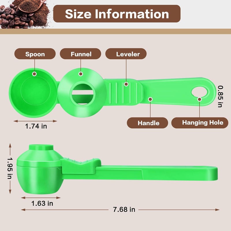 CEILUPY 2-in-1 Coffee Scoop with Funnel, 2 Teaspoon Measuring Spoon for Reusable K Cups, Ground Coffee, Protein Powder & Tea, Mess-Free Plastic Design (Green) - Image 4